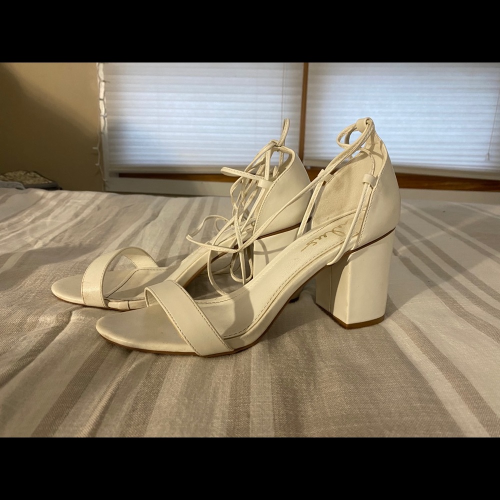 Lulus lace up white heels